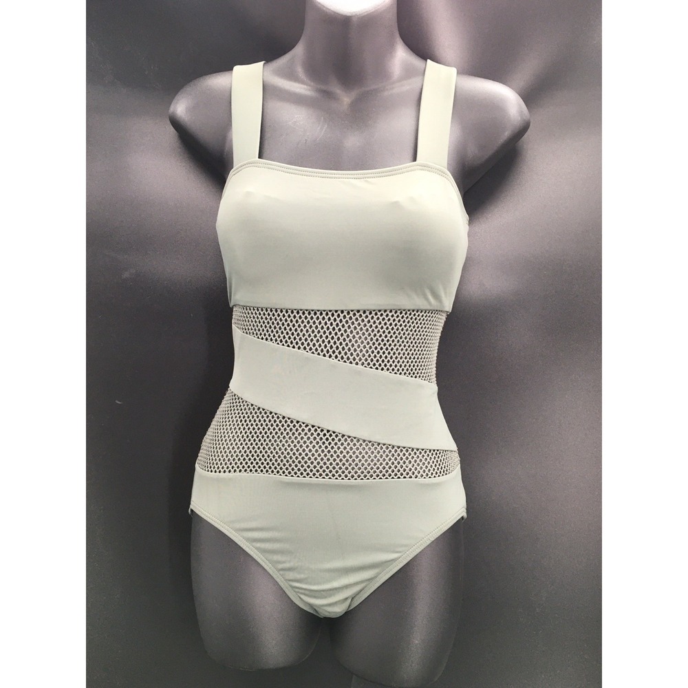 Carmen Marc Valvo One Shoulder Swimsuit Women's Size 6 Green Mesh‎ Panels